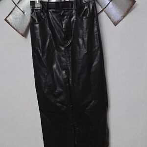 Womans Black Faux Leather Long Skirt